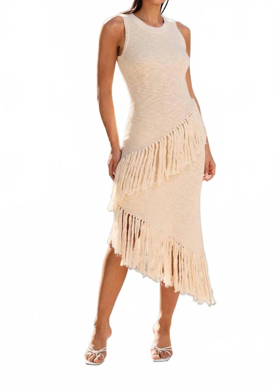 NEW ABLE la vita fringe knit dress in natural